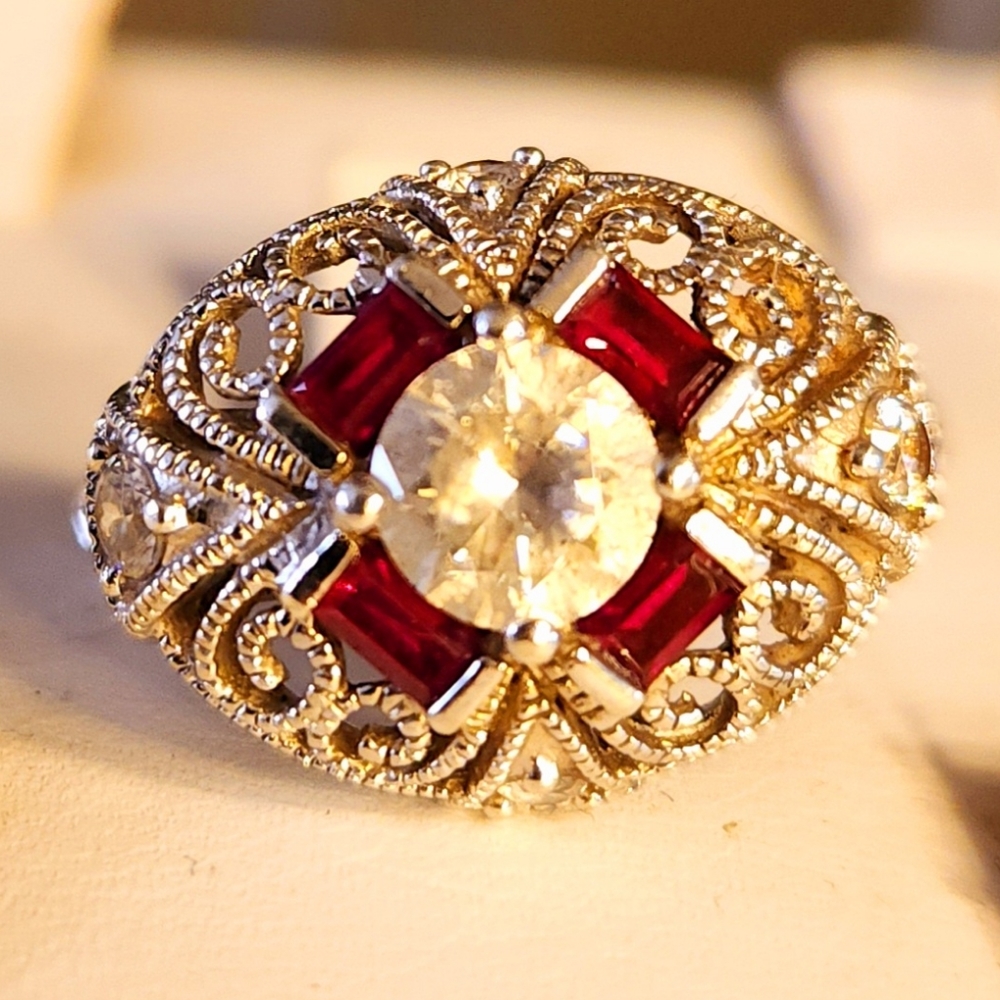 Ruby Filigree Cocktail Statement Ring - image 1